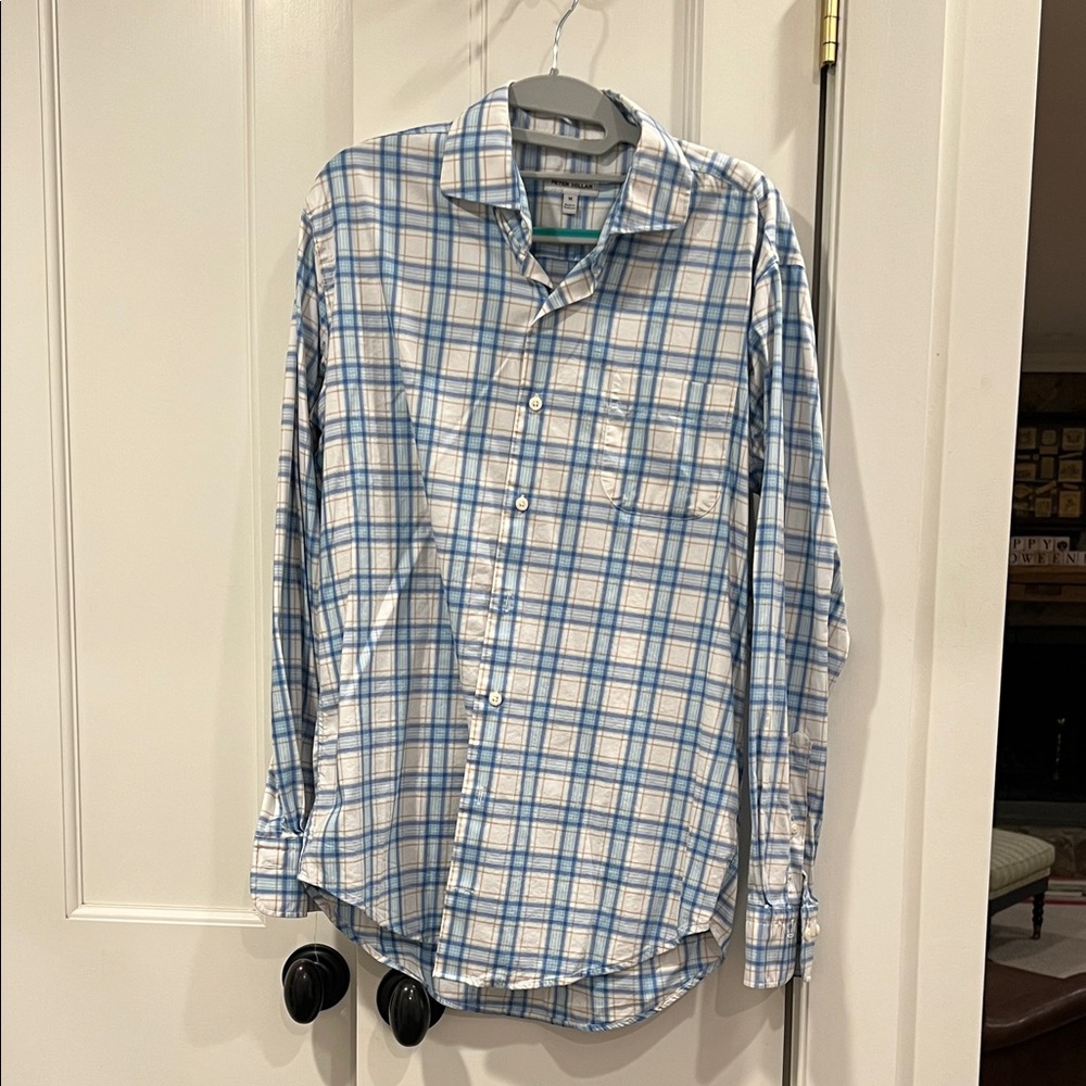 Peter Millar White and Blue Checkered Shirt